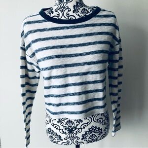 Pull & Bear Cropped Striped Knit Sweater Shirt Top White Navy Blue S